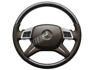 Mercedes Benz Siyah Kavak Ahşap Deri Direksiyon Kahverengi Titreşimli